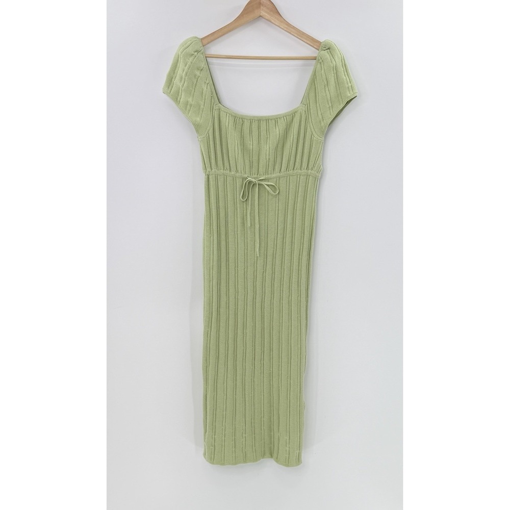 LPA Revolve Women's Coco Dress Ribbed Lime Knit Sweater Size Large Cottage Boho